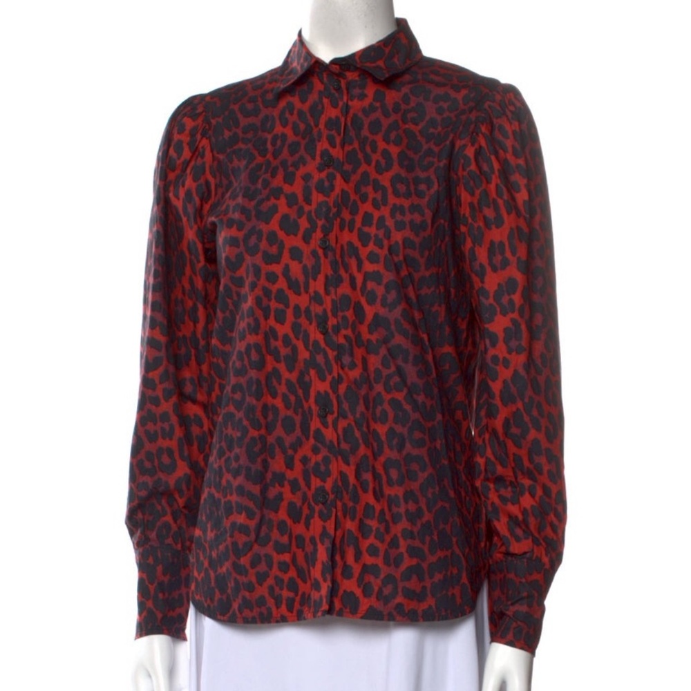Ganni Red Leopard Print Blouse 100% Cotton